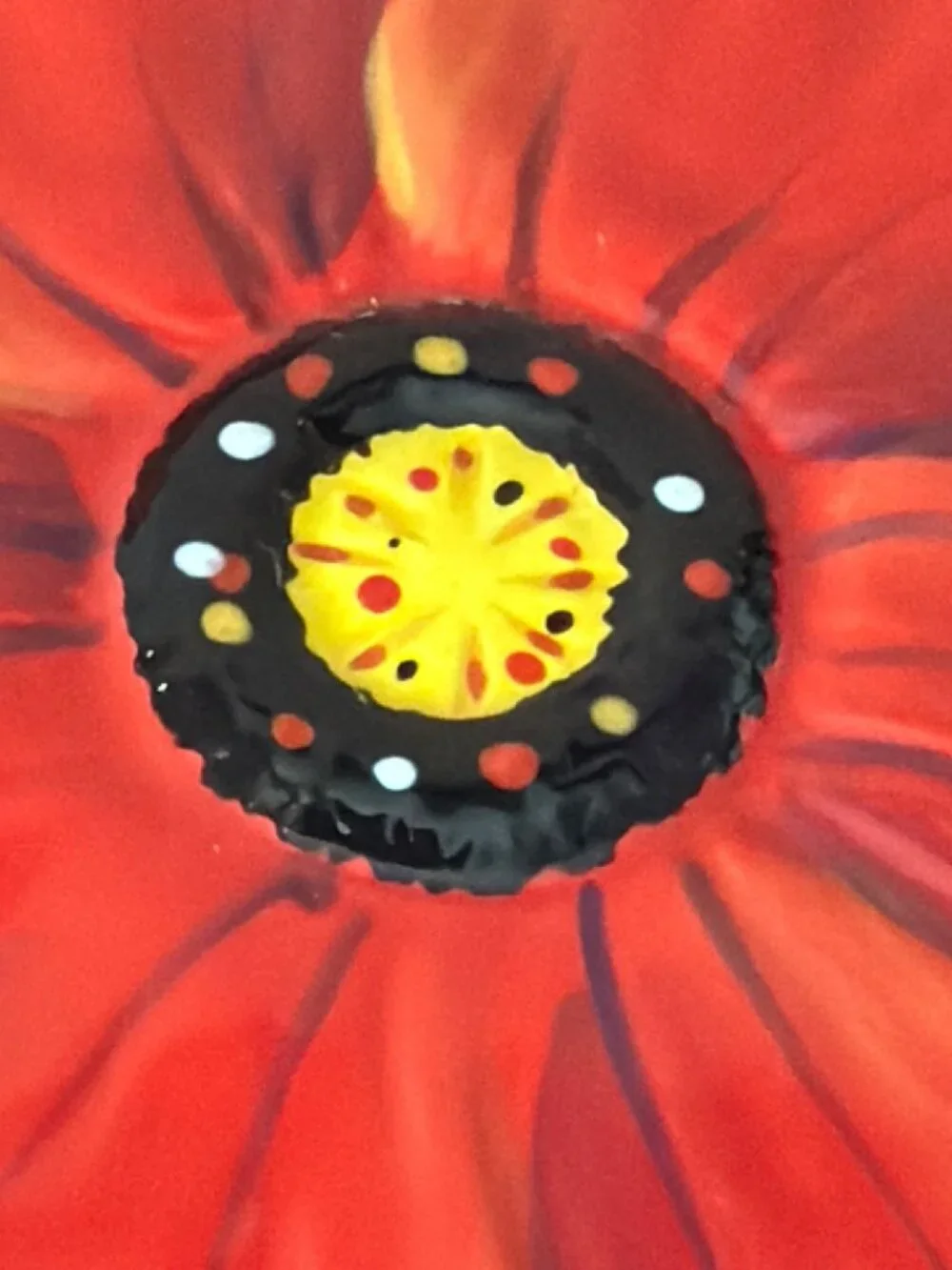 Set of 4 Clay Art Poppies Figural Appetizer Plates Red Orange Floral Ceramic 6